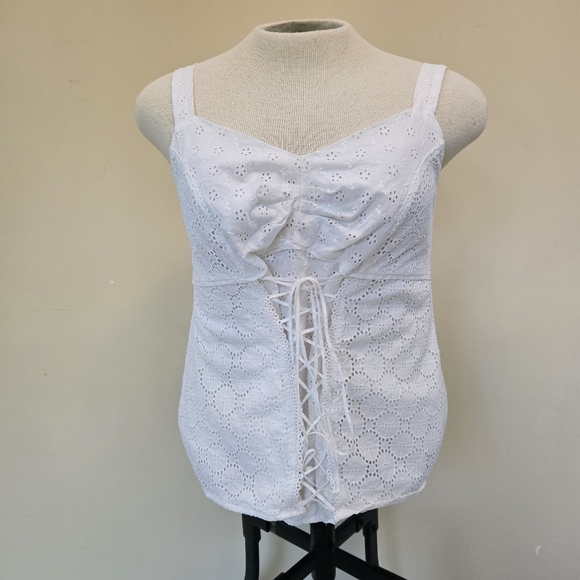 Lane Bryant Bustier Longline Corset Top Women Sz 20 White Eyelet Romantic Y2K - Picture 1 of 10